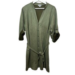 J for Justify 3X Plus Olive Faux Suede Tunic Dress Belted Button Front